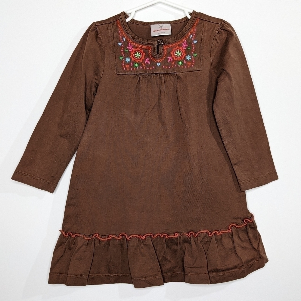 ✨3/$15 Hanna Andersson brown floral embroidered cotton dress 4